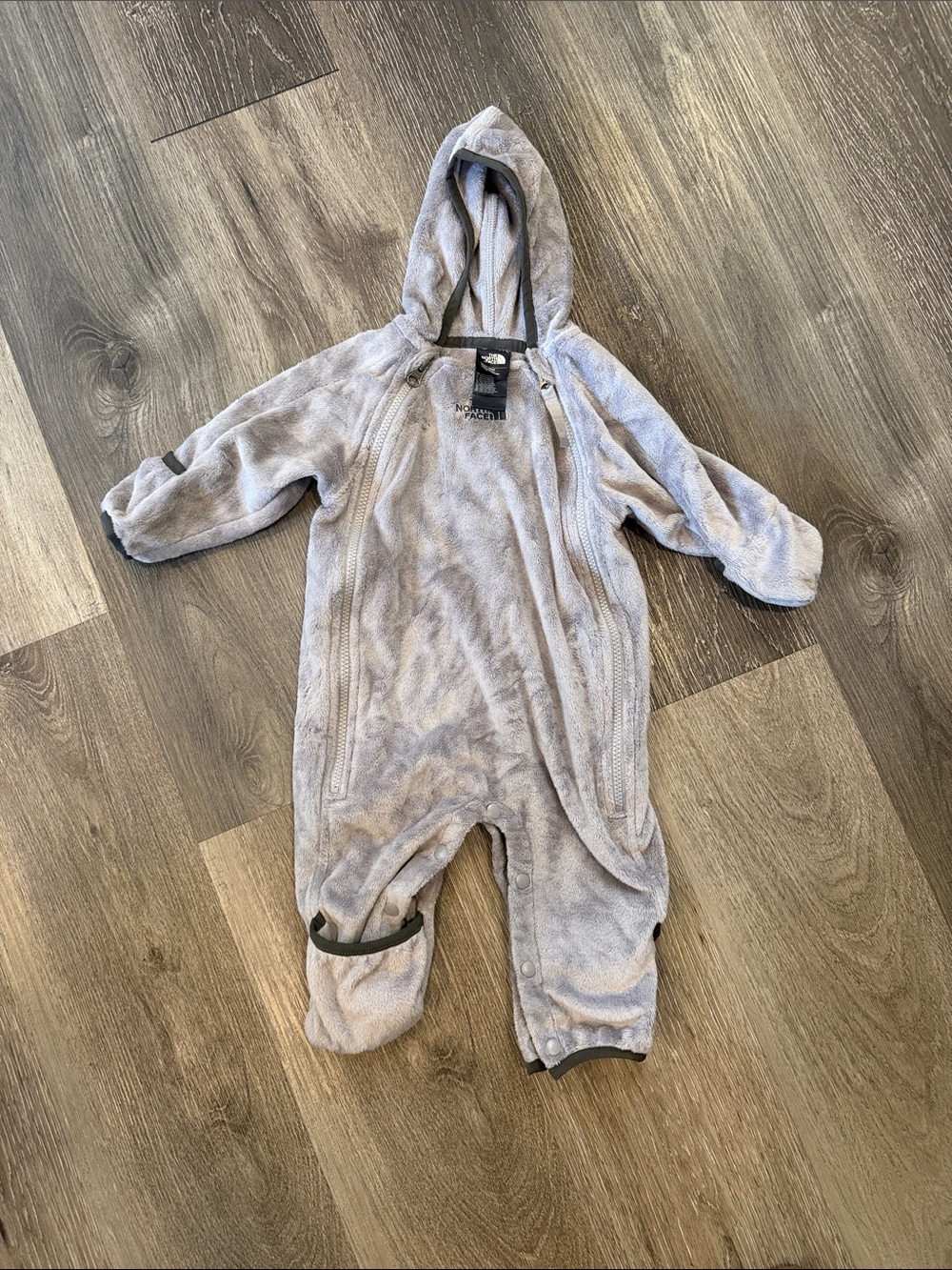The North Face Light Gray Hooded Baby Fleece Romper
